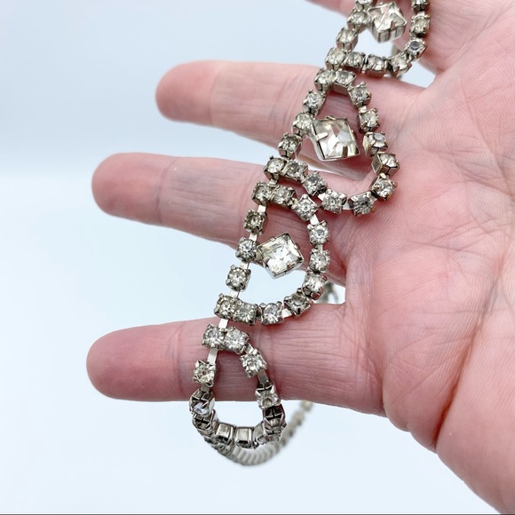 Vintage Clear Rhinestone Faux Diamond Ornate Choker Necklace - Picture 3 of 13
